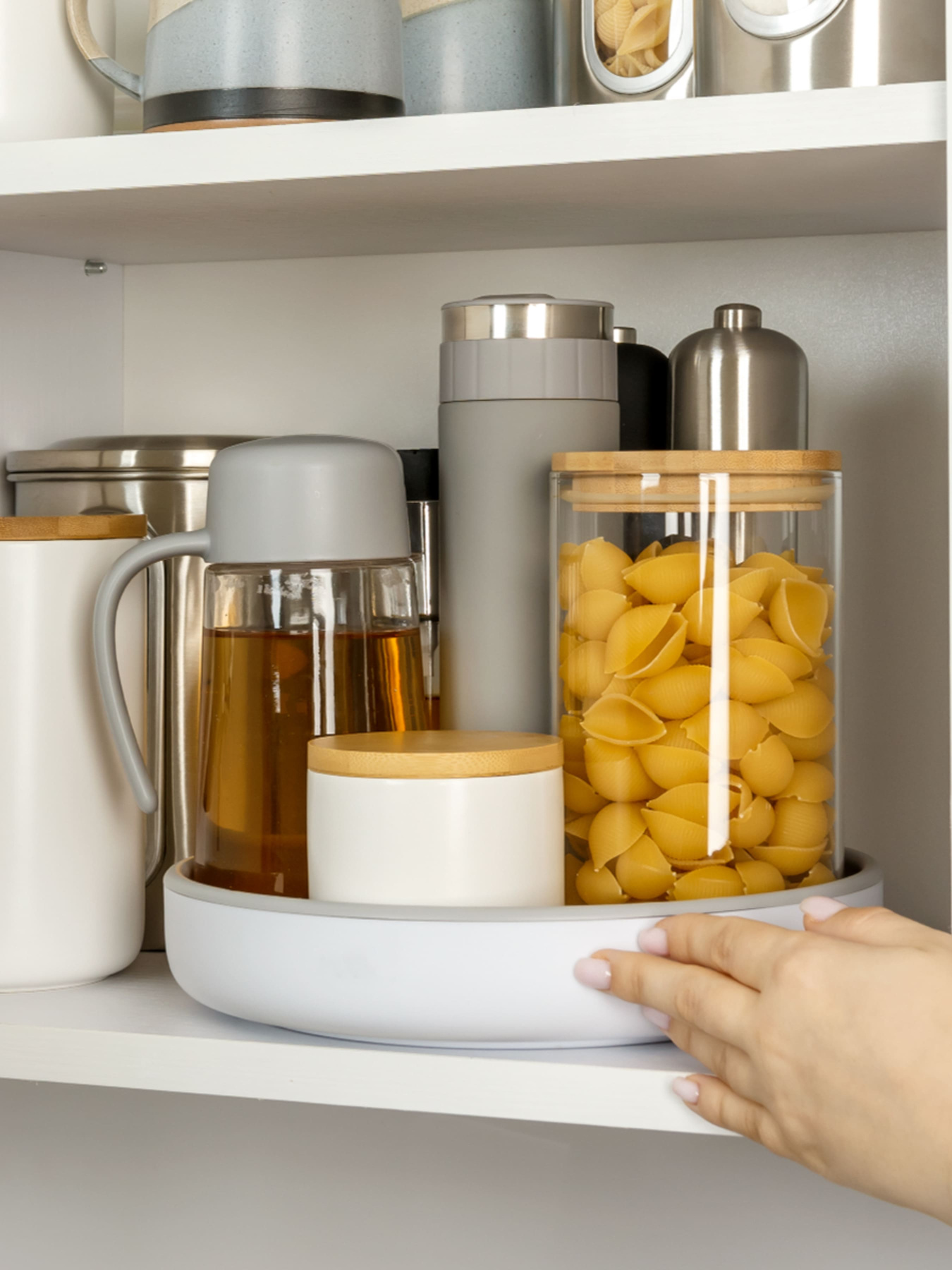 Підставка з обертом 360° Lazy Susan біла з сірим MBM HOME модель KP-11 WHITE/GRAY Фото