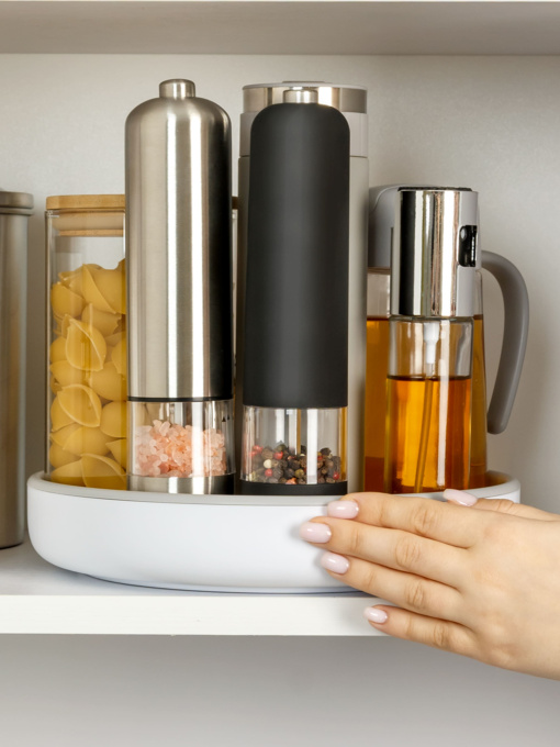 Подставка вращающаяся на 360° Lazy Susan белая с серым MBM HOME модель KP-11 WHITE/GRAY Фото