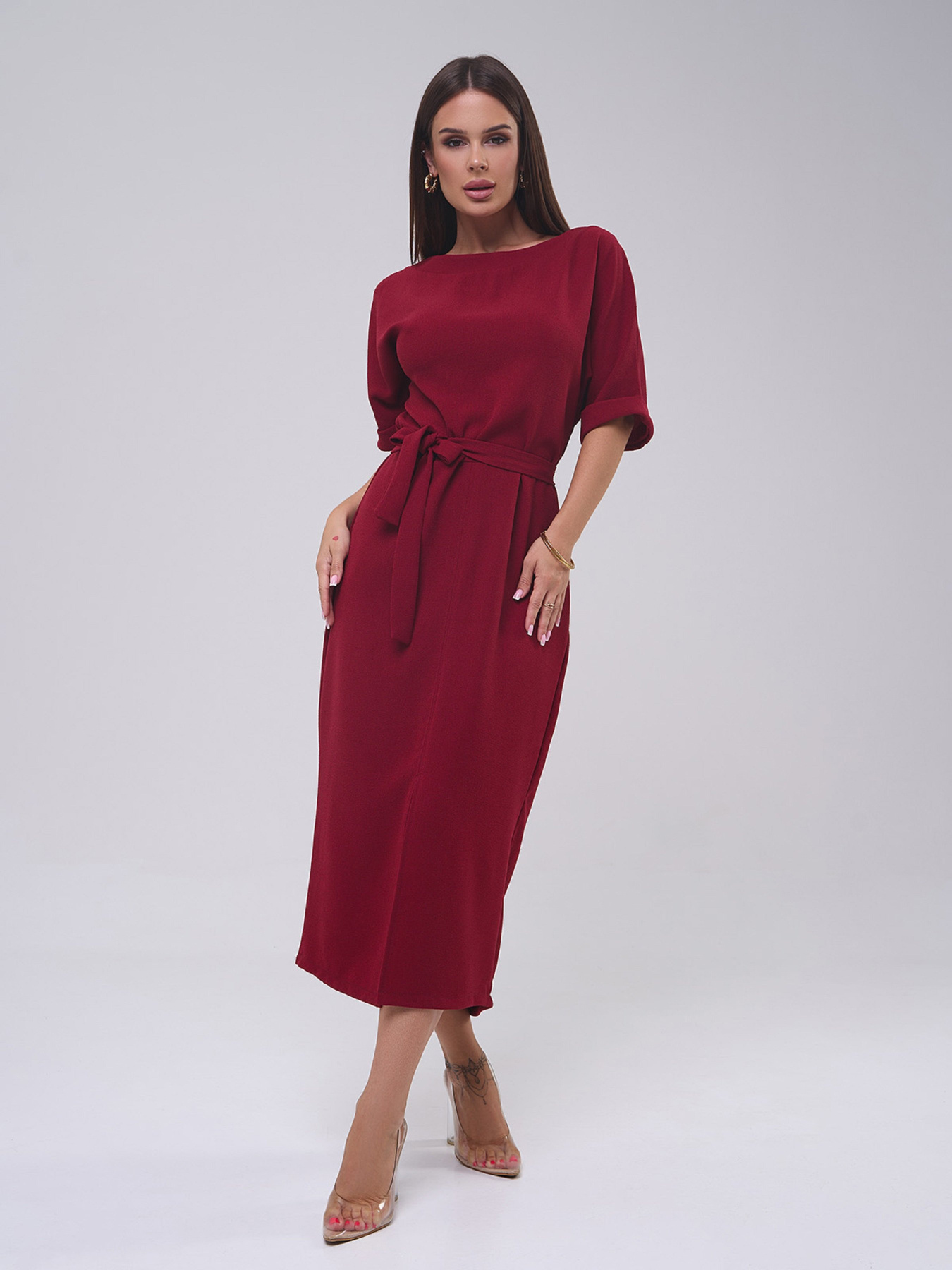 Сукня міді ISSA Plus модель 14809_бордовый Фото