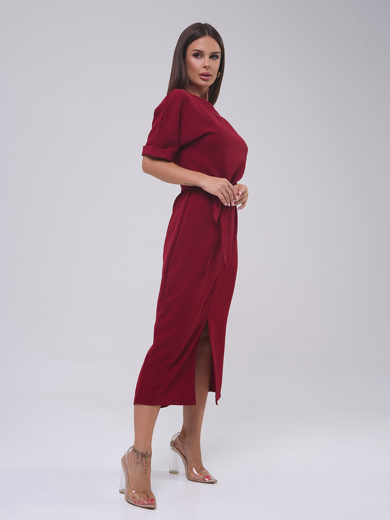 Сукня міді ISSA Plus модель 14809_бордовый Фото