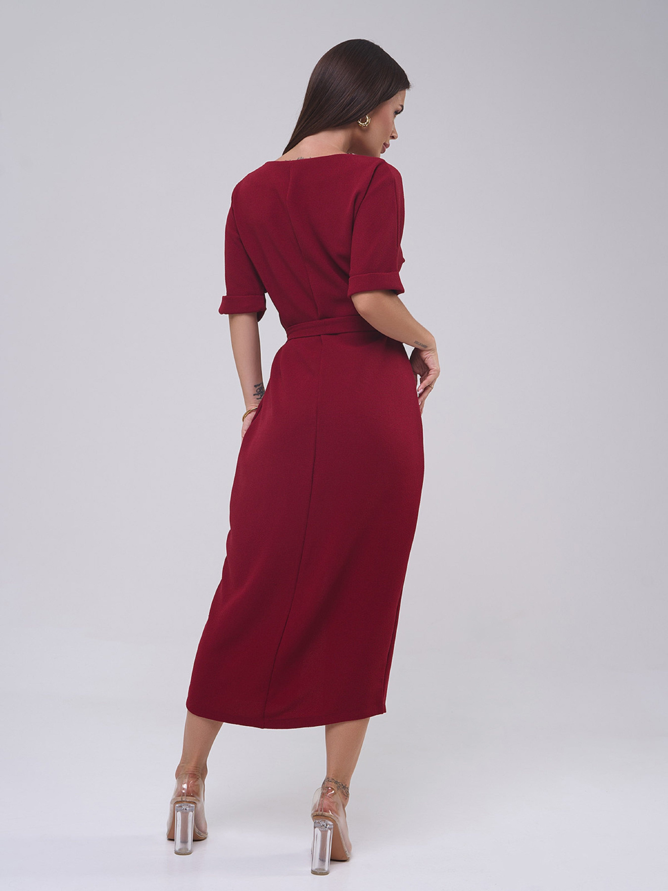 Сукня міді ISSA Plus модель 14809_бордовый Фото