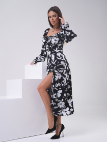 Сукня міді ISSA Plus модель SA-559_черный_белый Фото