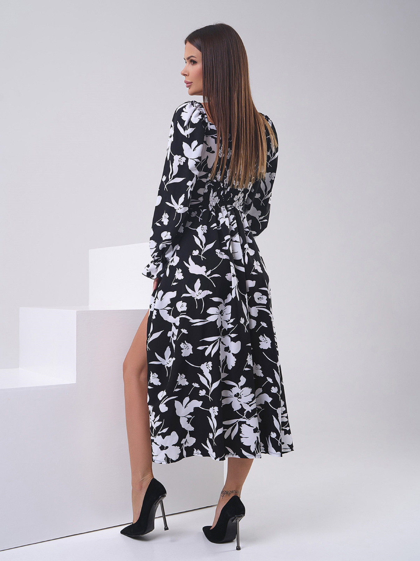 Платье миди ISSA Plus модель SA-559_черный_белый Фото