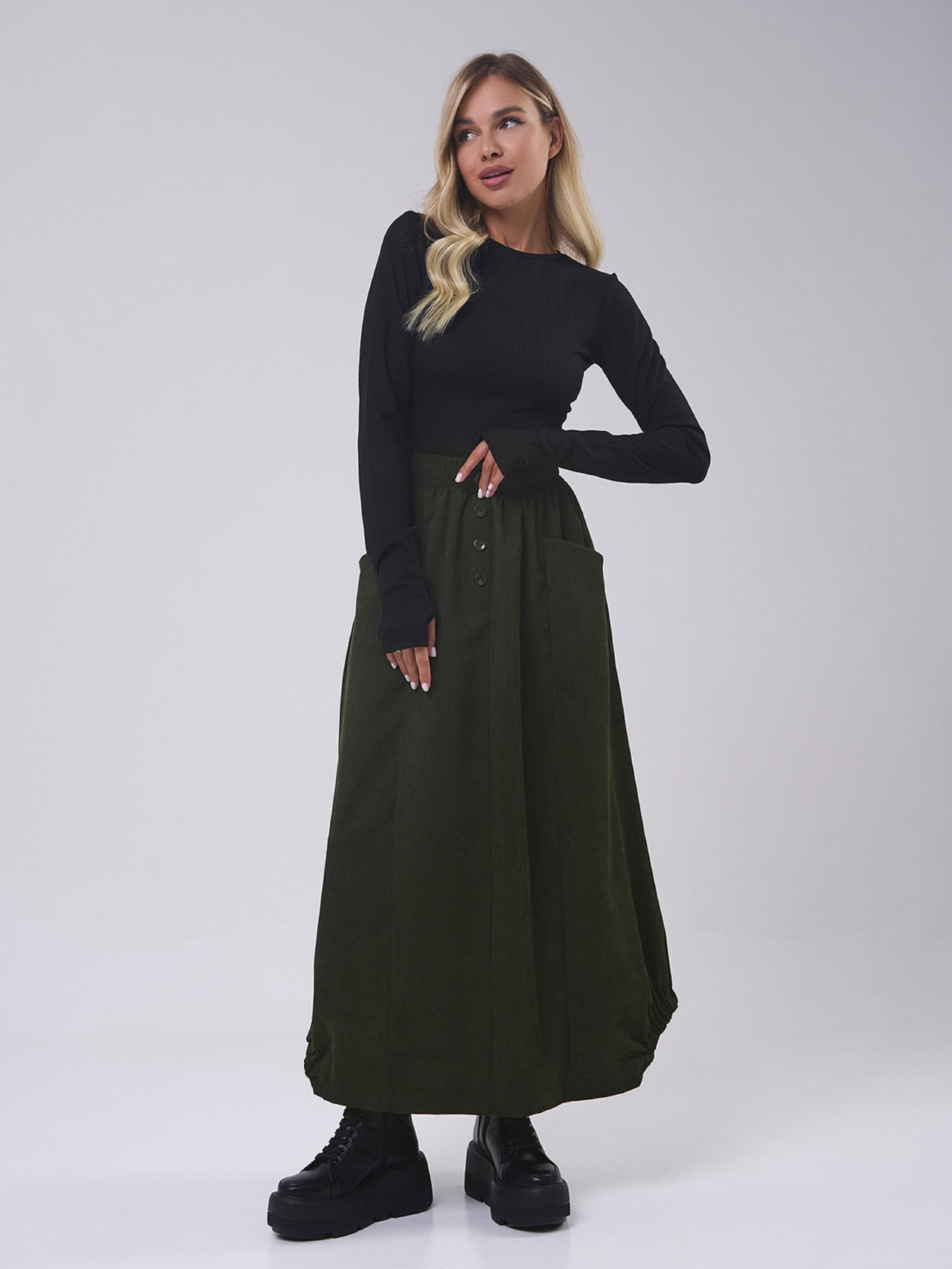 Спідниця максі ISSA Plus модель 14815_хаки Спідниця максі ISSA Plus модель 14815_хаки Фото