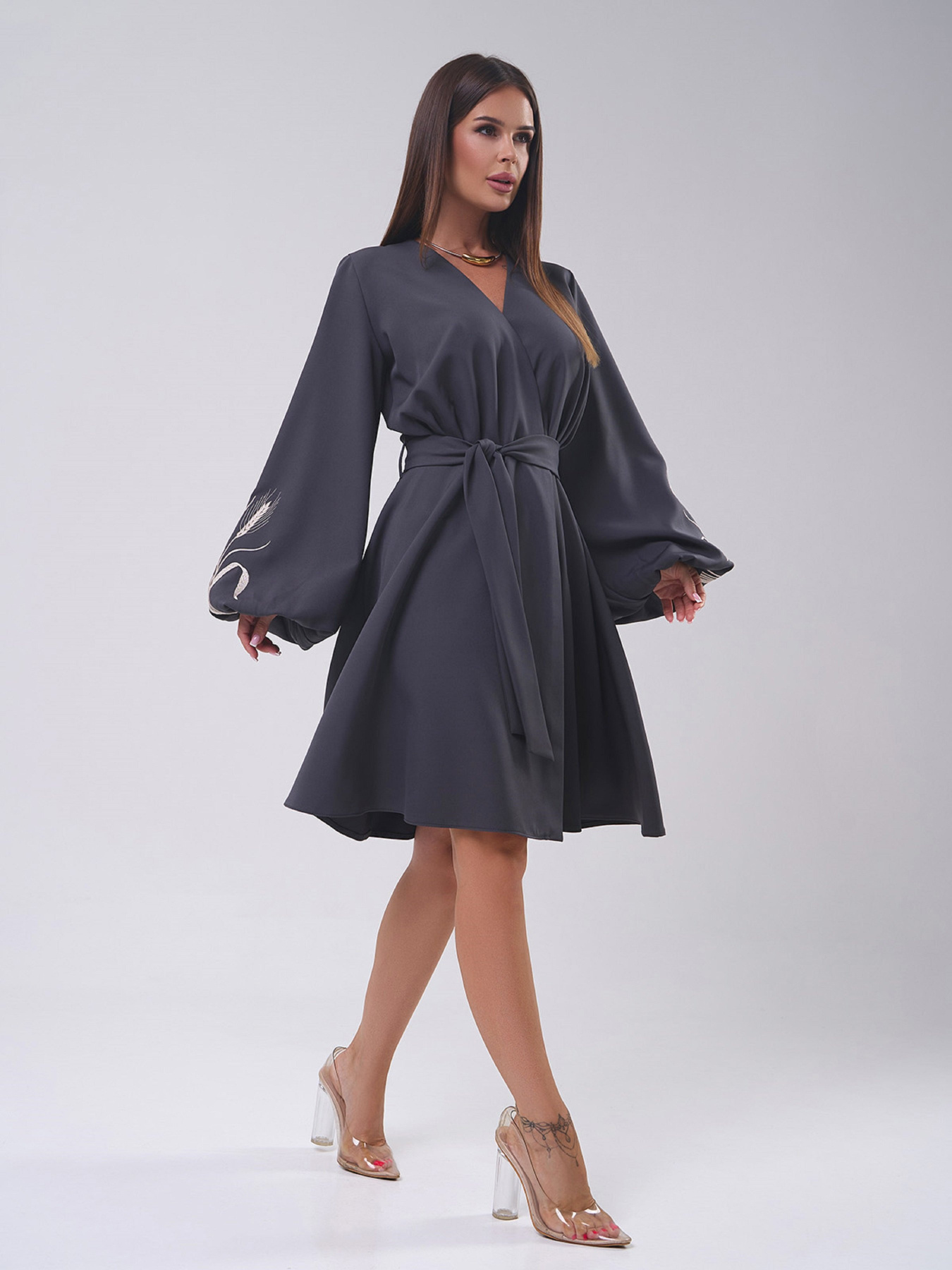 Платье мини ISSA Plus модель SA-546_темно_серый Фото