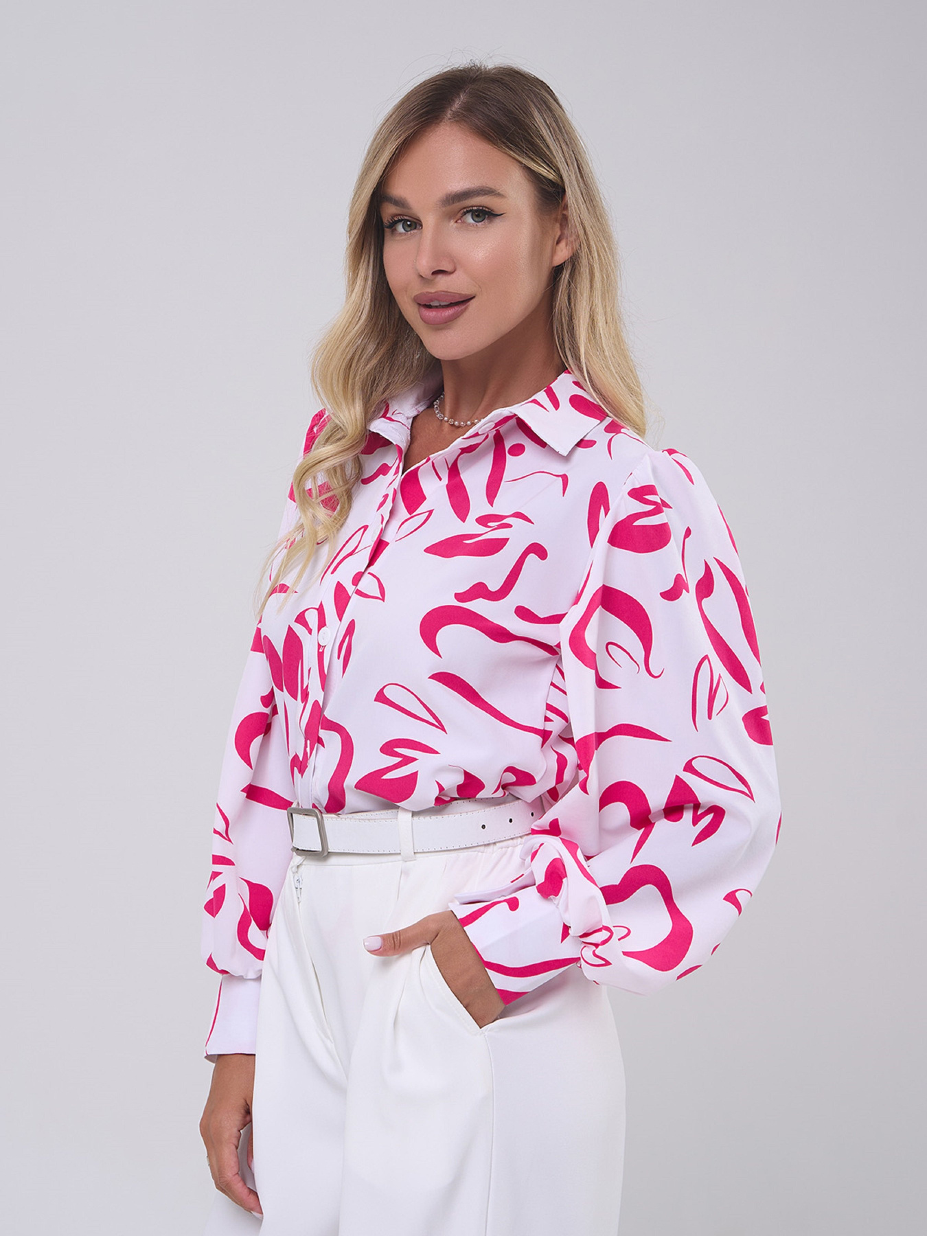 Блуза ISSA Plus модель SA-553_белый_розовый Фото