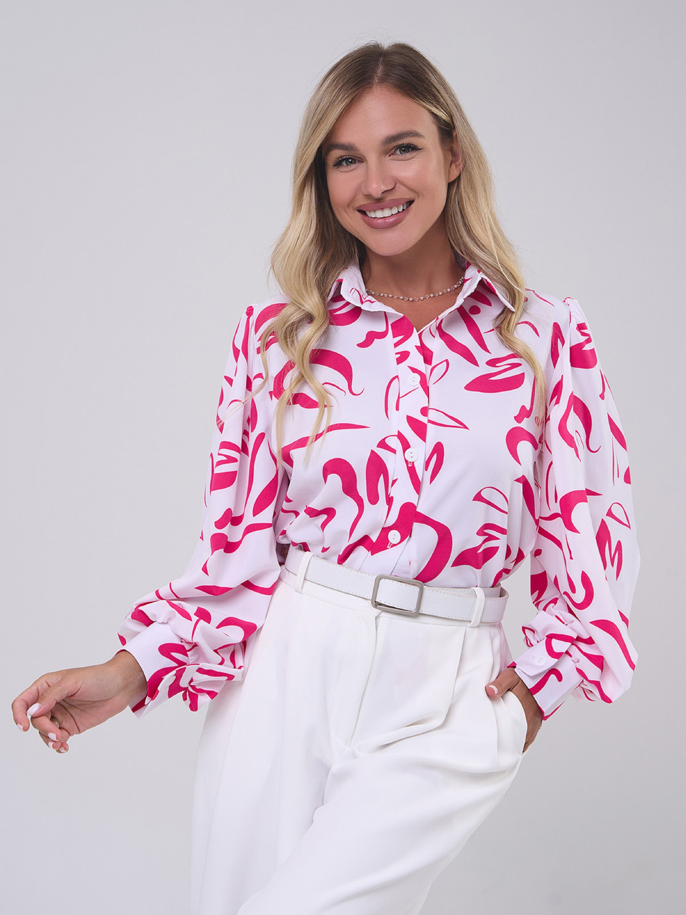 Блуза ISSA Plus модель SA-553_белый_розовый Фото
