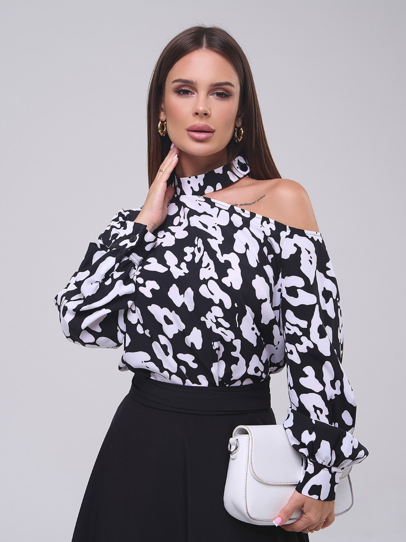 Блуза ISSA Plus модель SA-560_черный_белый Фото