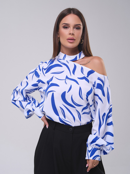 Блуза ISSA Plus модель SA-560_белый_синий Блуза ISSA Plus модель SA-560_белый_синий Фото