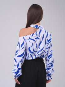 Блуза ISSA Plus модель SA-560_белый_синий Блуза ISSA Plus модель SA-560_белый_синий Фото