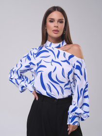 Блуза ISSA Plus модель SA-560_белый_синий Блуза ISSA Plus модель SA-560_белый_синий Фото