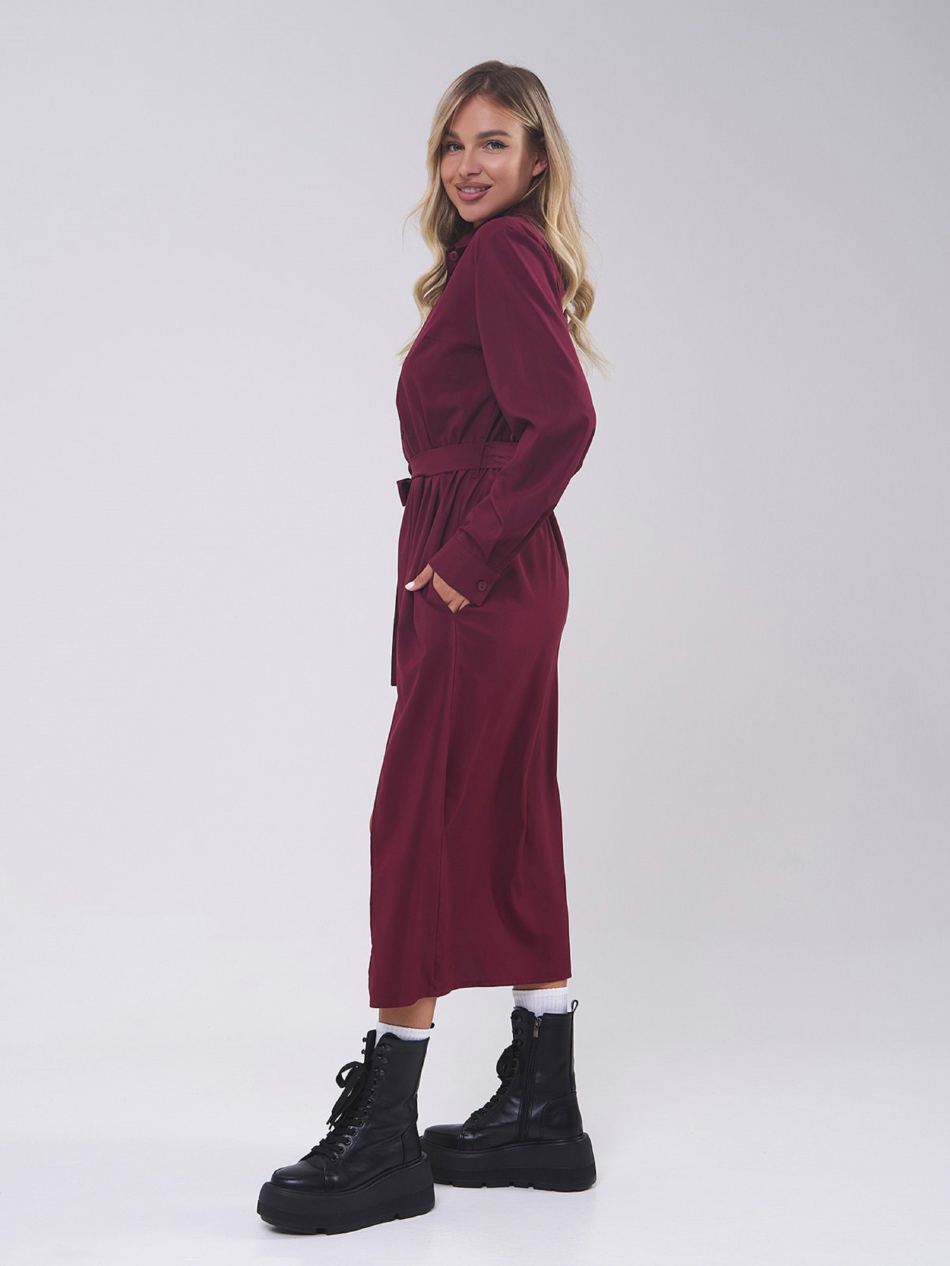 Платье миди ISSA Plus модель SA-555_бордовый Фото