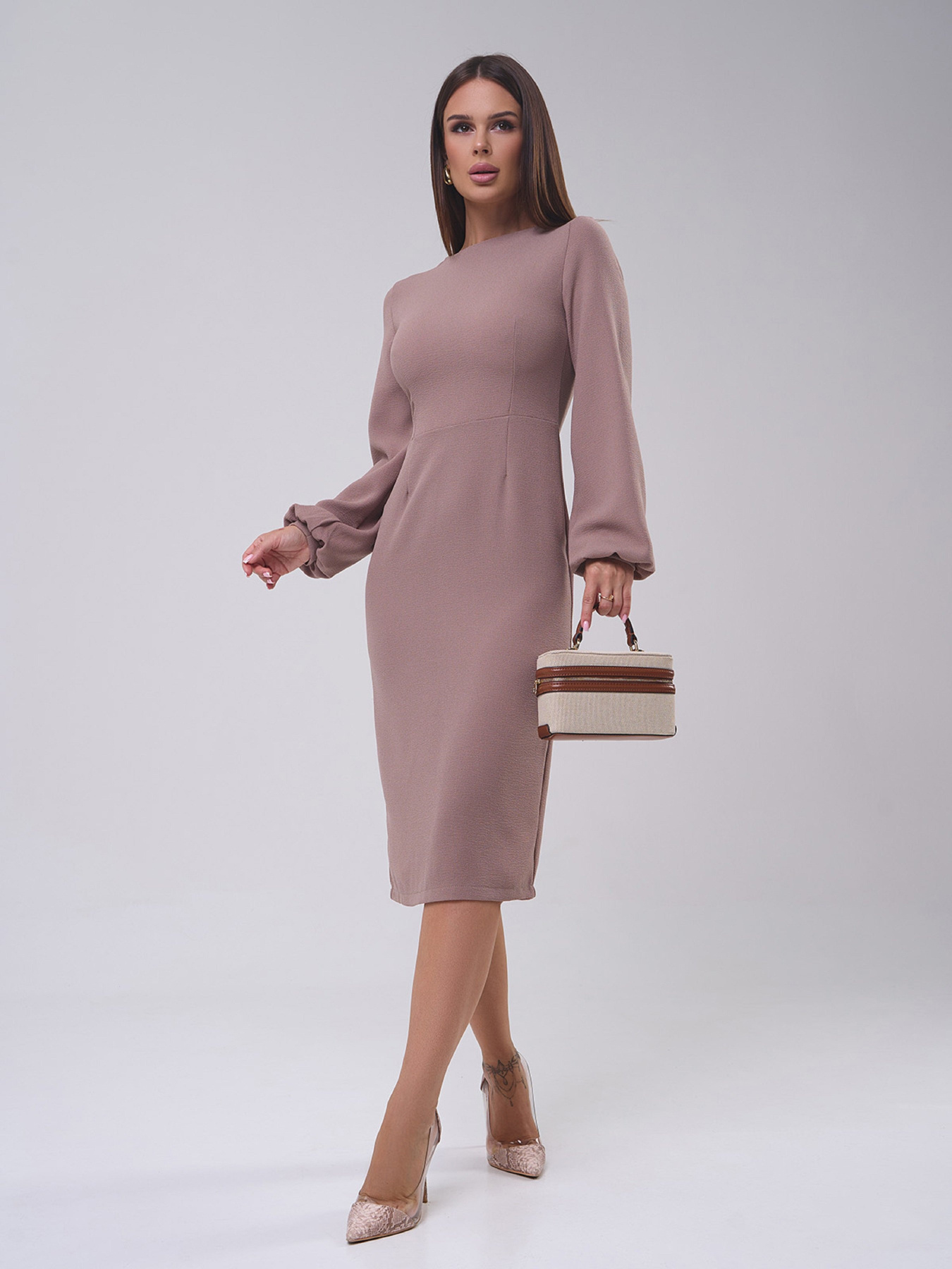 Платье миди ISSA Plus модель 12206A_бежевый Фото