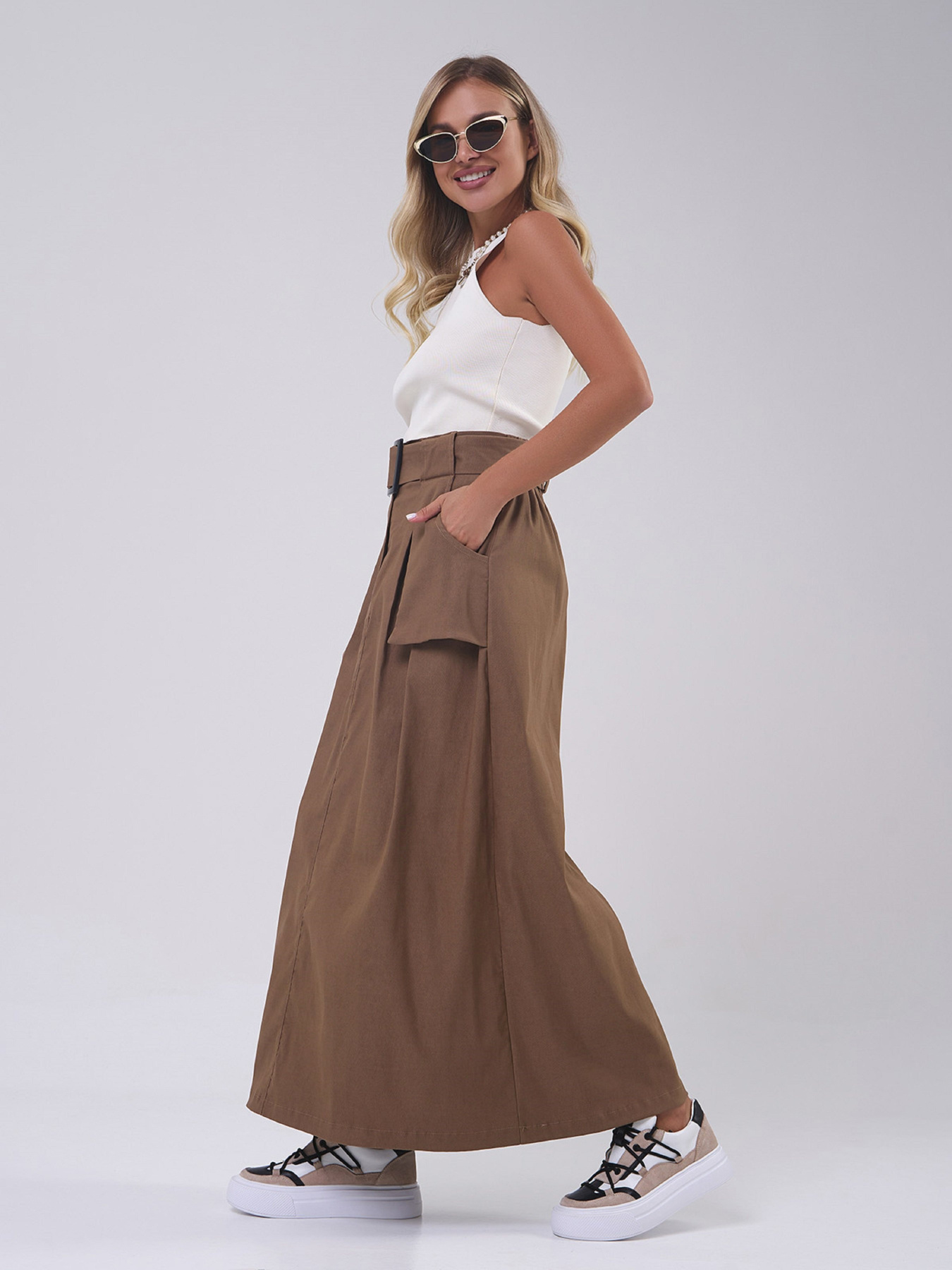 Юбка макси ISSA Plus модель 14808_коричневый Фото