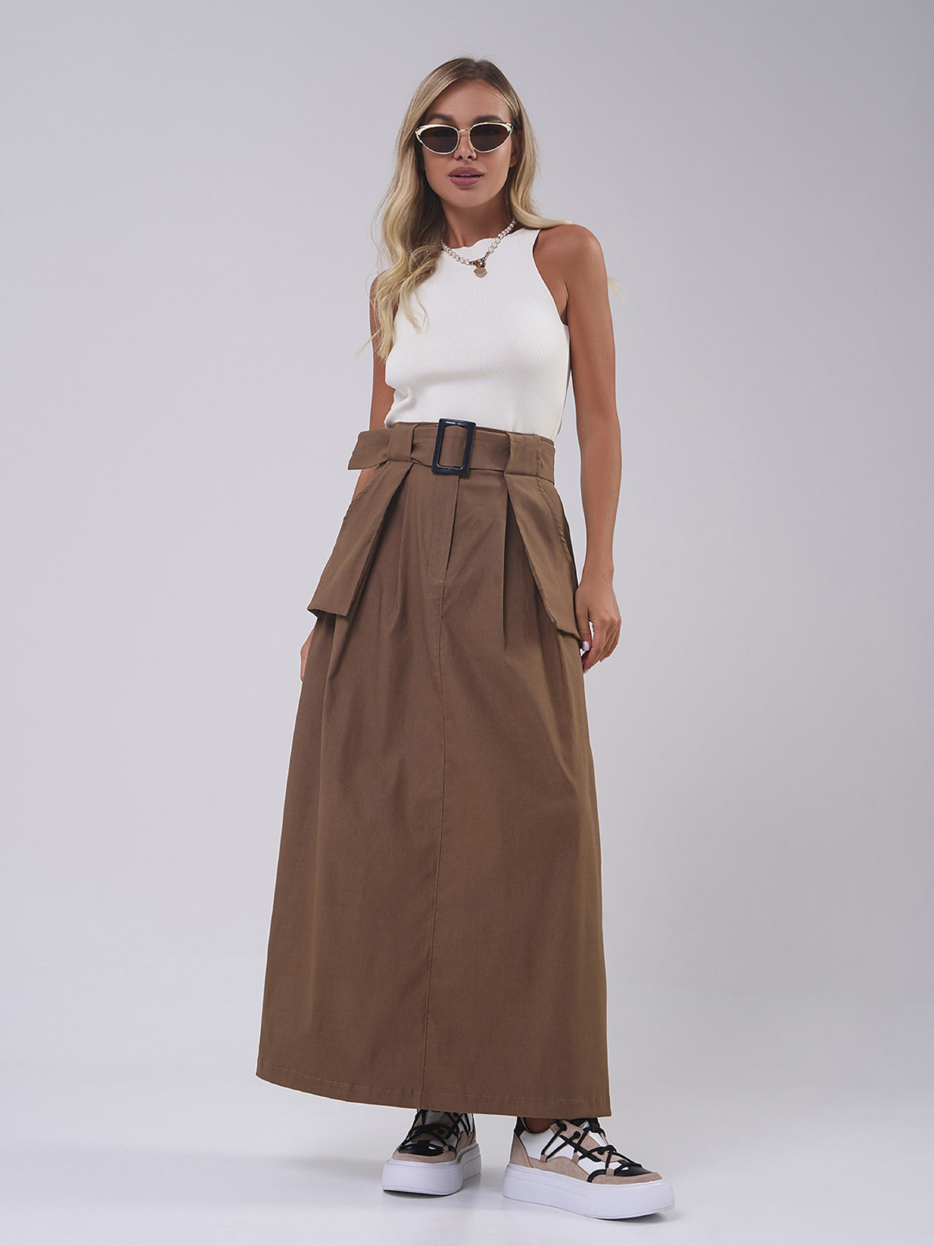 Юбка макси ISSA Plus модель 14808_коричневый Фото