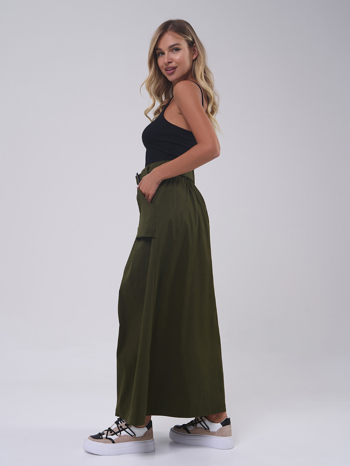 Юбка макси ISSA Plus модель 14808_хаки Фото
