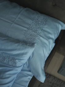 Комплект постільної білизни небесно-блакитний з вишитими гілками Cozy Модель 10082600 Фото