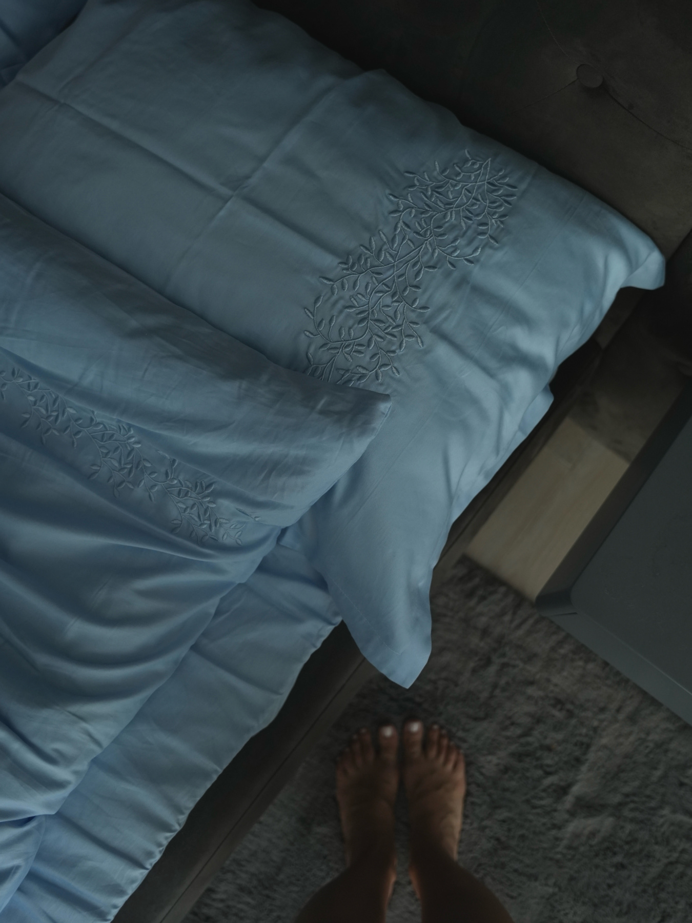 Комплект постільної білизни небесно-блакитний з вишитими гілками Cozy модель 10082600 Фото