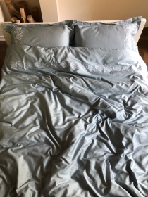 Комплект постільної білизни сіро-блакитний з вишитими гілками Cozy модель 7794313 Фото