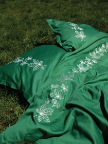 Комплект постільної білизни зелений з вишитими молочними каштанами Cozy модель 9261853 Фото