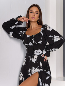 Сукня міді ISSA Plus модель SA-551_черный_белый Фото