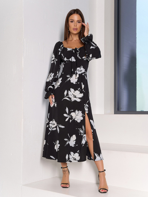 Платье миди ISSA Plus модель SA-551_черный_белый Фото