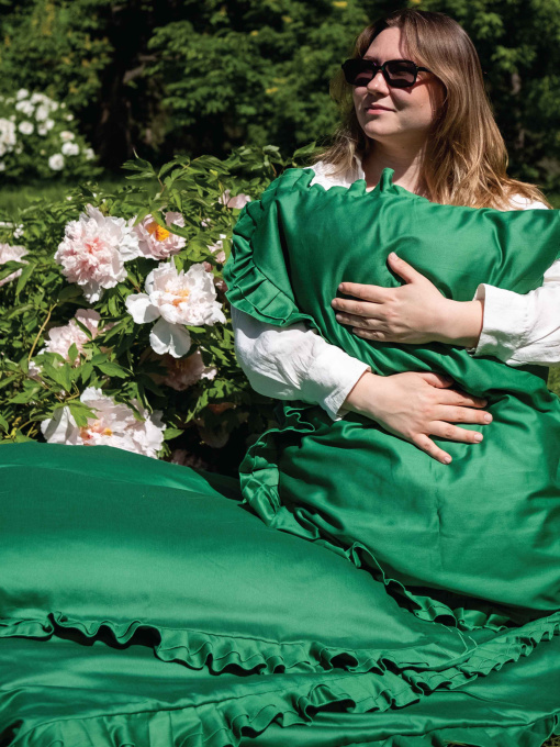 Комплект постільної білизни з рюшами зелений Cozy модель 9425699 Фото