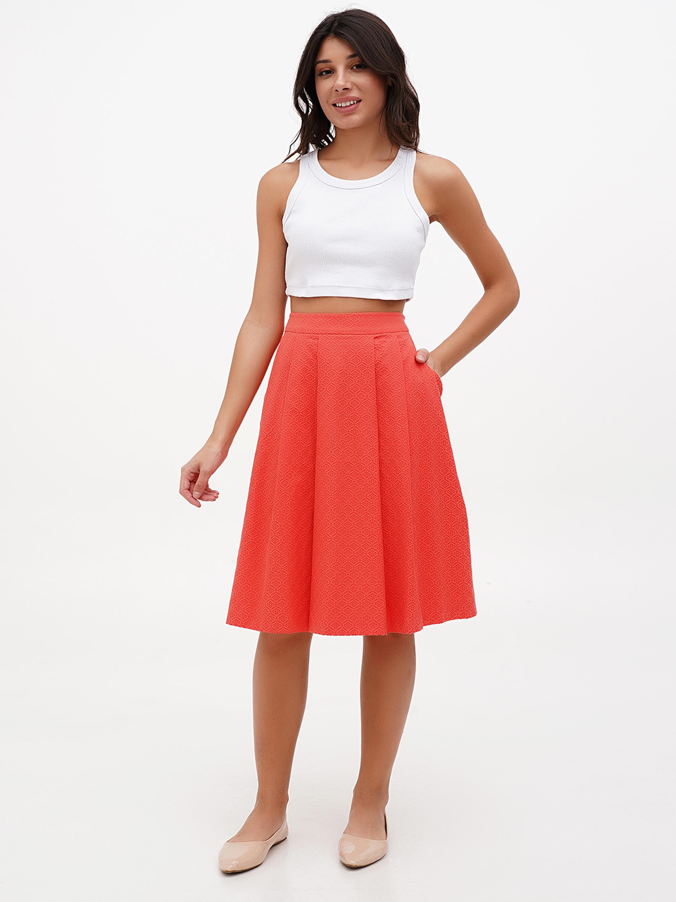 Юбка миди Sassofono модель A272-SC-1783_коралловый Фото