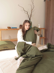 Комплект постільної білизни з тканини Ранфорс колір Хакі і пісочний BedclozZzes модель 13833-1 Фото