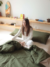 Комплект постельного белья с ткани Ранфорс цвет Хаки и песочный BedclozZzes модель 13833-1 Фото