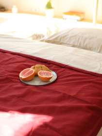 Комплект постельного белья с ткани Сатин цвет Бежевый и бордовый BedclozZzes модель 13773 Фото