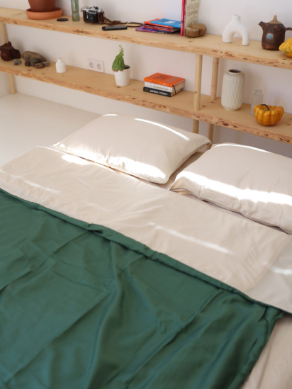 BedclozZzes ­Комплект постільної білизни з тканини Сатин колір Бежевий і смарагдовий модель 13780 - фото
