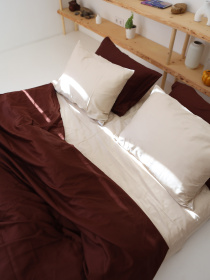 Комплект постільної білизни з тканини Сатин колір Бежевий і шоколадний BedclozZzes модель 13787 Фото