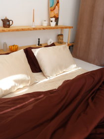 Комплект постільної білизни з тканини Сатин колір Бежевий і шоколадний BedclozZzes модель 13787 Фото