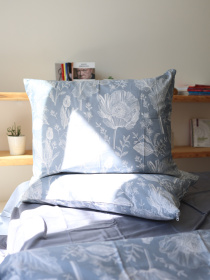 Комплект постельного белья с ткани Сатин цвет Цветочный принт і серый BedclozZzes модель 18641-1 Фото