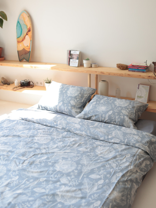 Комплект постельного белья с ткани Сатин цвет Цветочный принт і серый BedclozZzes модель 18641-1 Фото