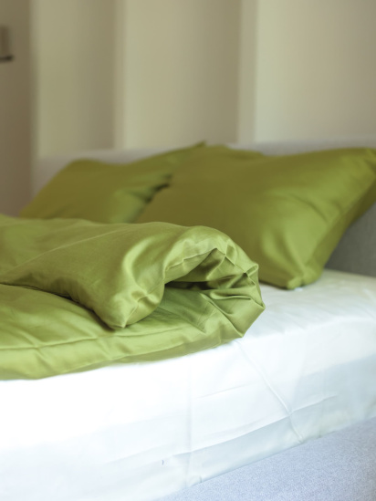 BedclozZzes ­Комплект постільної білизни з тканини Сатин колір Матча і білий модель 18641-3 - фото