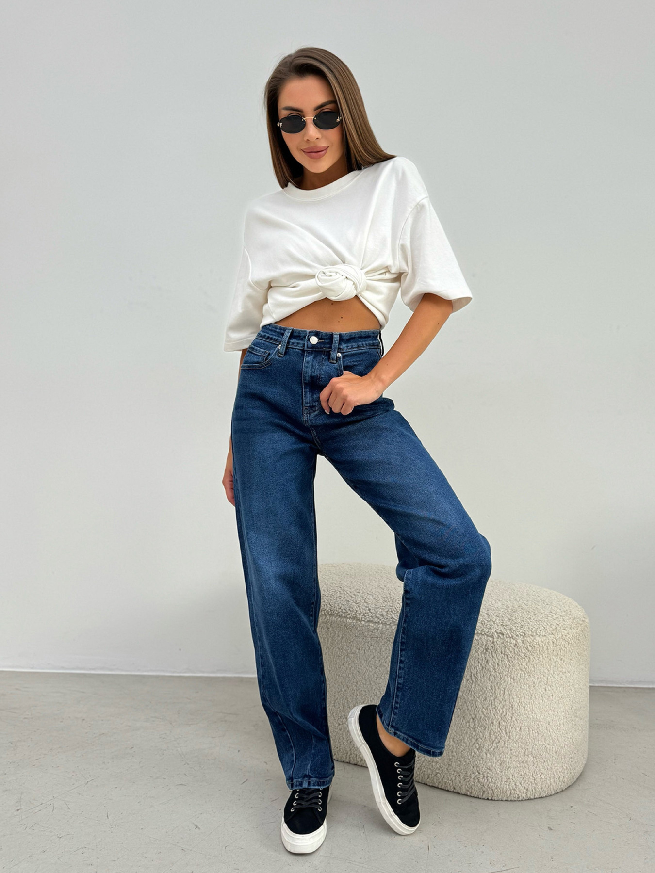 Джинси мом ISSA Plus Модель WN20-648_синий Фото