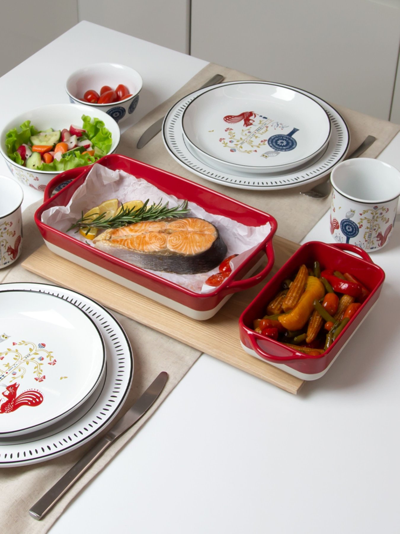 Форма для запікання прямокутна MBM HOME модель KP-44 WHITE/RED Фото