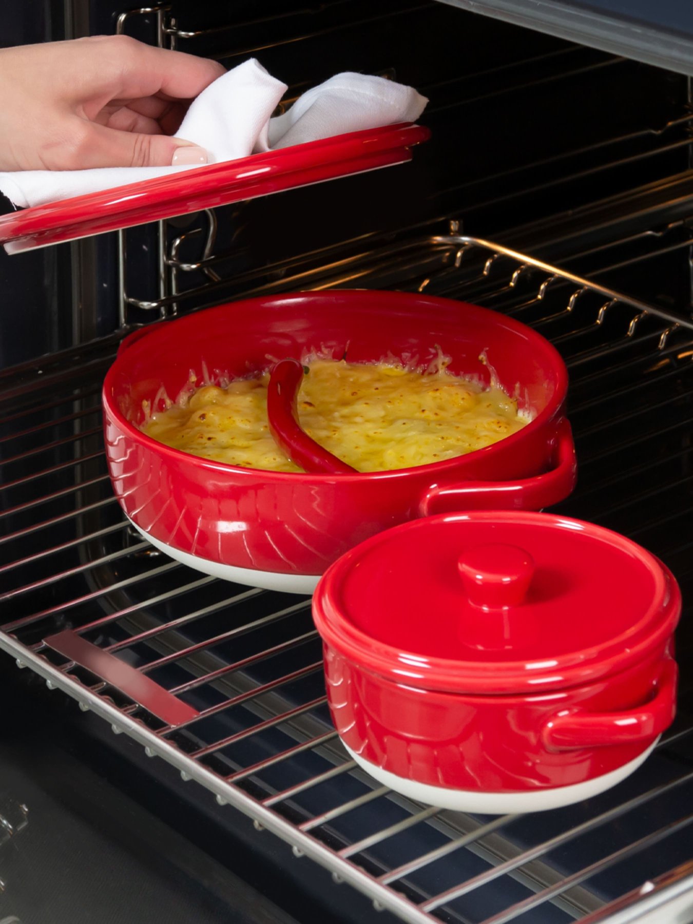 Форма для запекания круглая с крышкой MBM MY HOME модель KP-45 WHITE/RED Фото