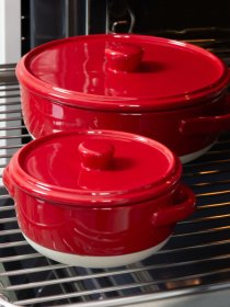 Форма для запекания круглая с крышкой MBM MY HOME модель KP-45 WHITE/RED Фото