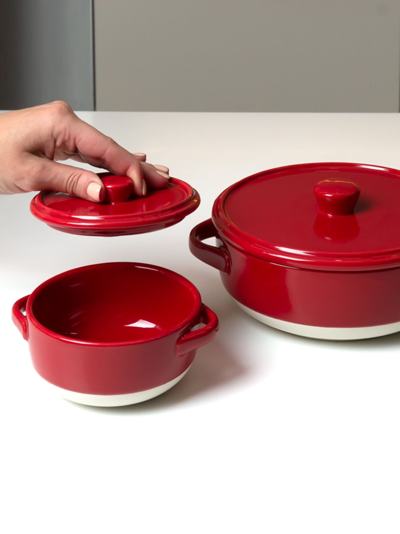 Форма для запікання кругла з кришкою MBM HOME модель KP-45 WHITE/RED Фото