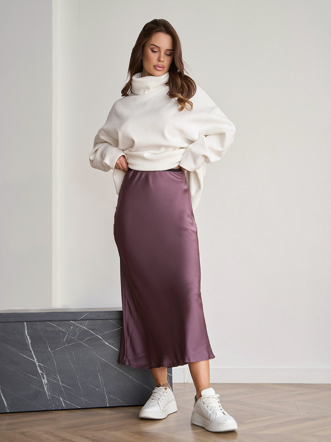 Спідниця міді ISSA Plus модель 11931_темно_коричневый Фото