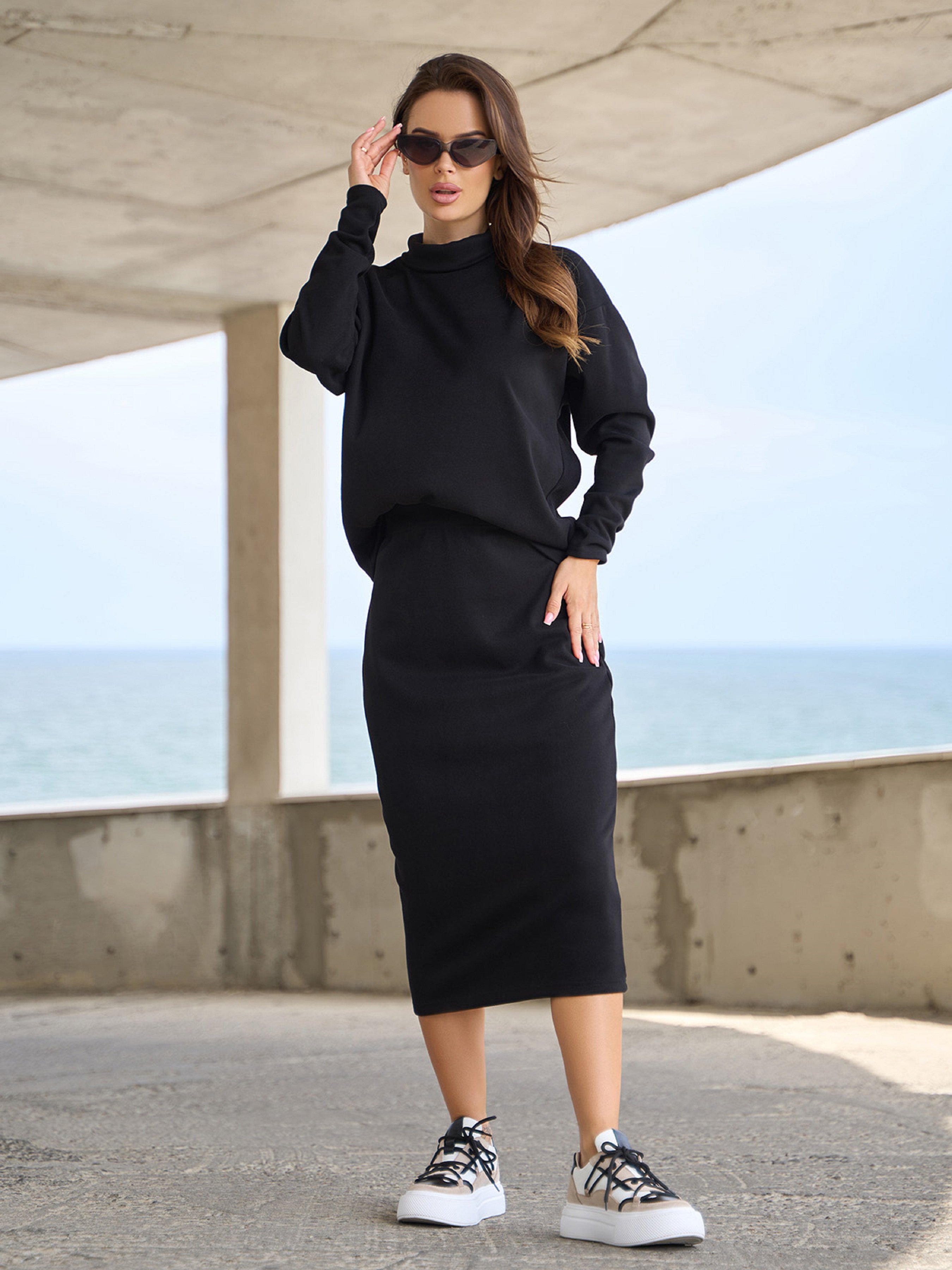 Вовняний Жіночий Повсякденний костюм ISSA Plus  (14833_black) колір чорний