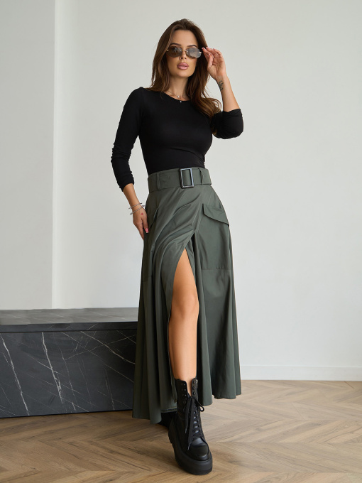 Спідниця максі ISSA Plus Модель 14836_хаки Фото