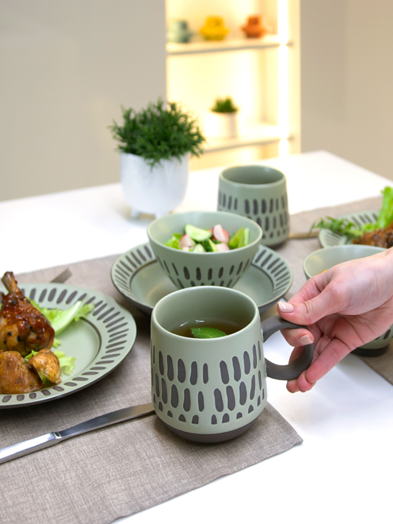 Чашка ручної роботи "Зелене диво" MBM HOME модель KP-37 OLIVE Фото