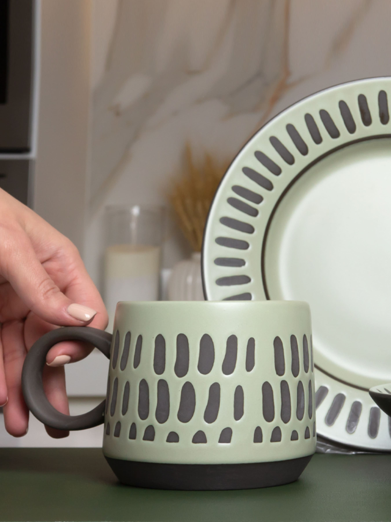 Чашка ручної роботи "Зелене диво" MBM HOME модель KP-37 OLIVE Фото