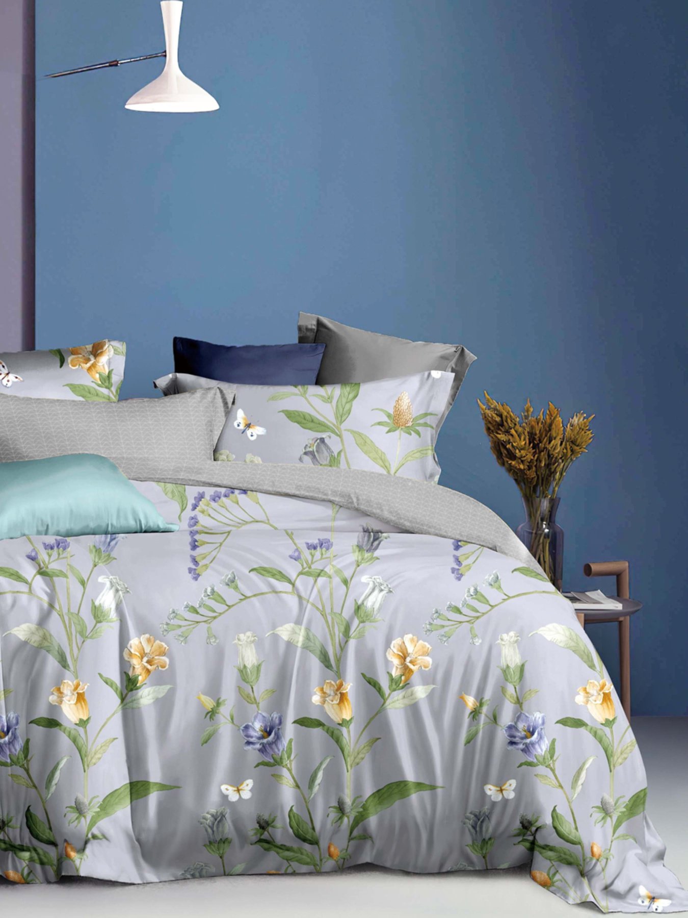 Наволочка "Пісня квітів" з натурального сатину MBM MY HOME модель BL-P-05 GRAY/PRINT Фото