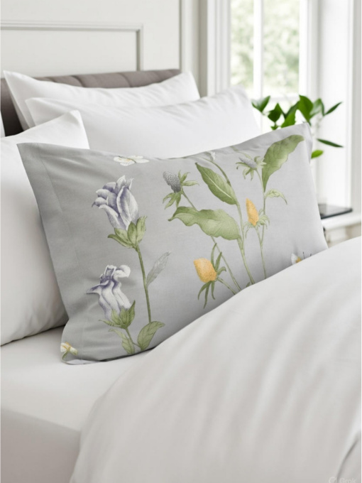 Наволочка "Песня цветов" из натурального сатина MBM HOME модель BL-P-05 GRAY/PRINT Фото