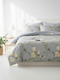 Пододеяльник "Песня цветов" из натурального сатина MBM HOME модель BL-DC-09/10 GRAY/PRINT Фото